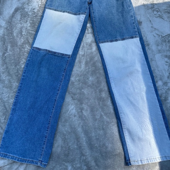 Two-Tone Denim High Rise Straight Leg Jeans Size XS (2) - Picture 4 of 7